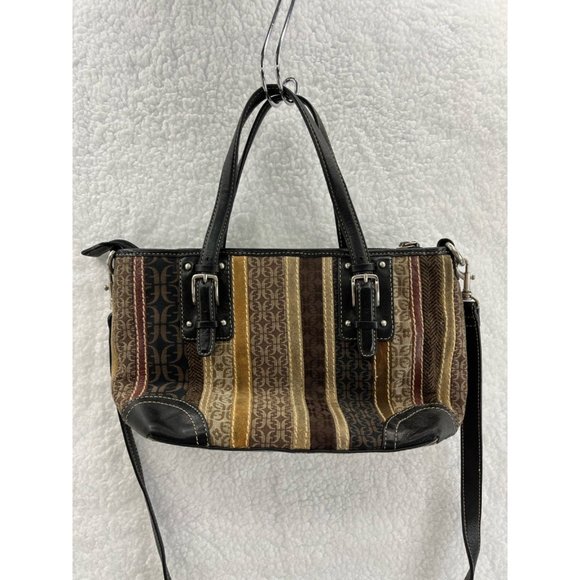 Fossil Womens Satchel Handbag Black Brown Signature Logo Detachable Strap Zip S - Picture 2 of 9